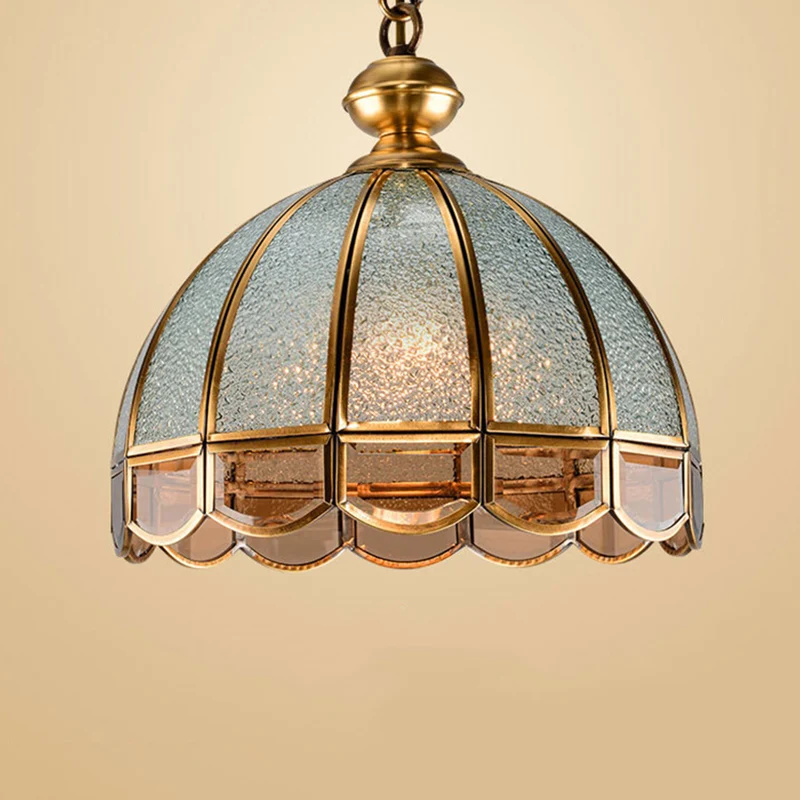 Halfrond studeerkamer kroonluchter verlichting vintage rimpelglas gouden hanglamp met trekketting met geschulpte rand Clea...