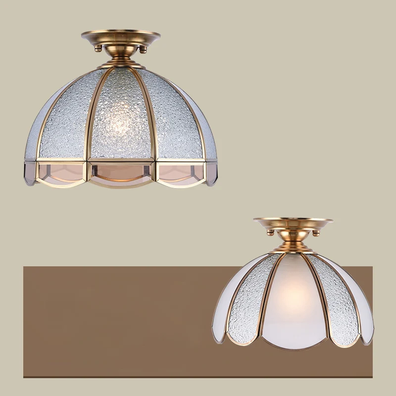 Halfronde foyerplafondarmatuur Traditioneel louche glas, 1-lichts semi-inbouwlamp met geschulpte rand Clearhalo