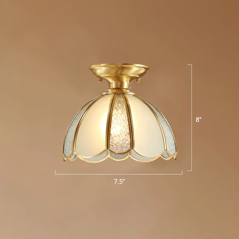 Halfronde foyerplafondarmatuur Traditioneel louche glas, 1-lichts semi-inbouwlamp met geschulpte rand Clearhalo