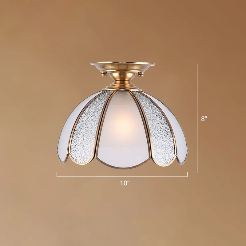 Halfronde foyerplafondarmatuur Traditioneel louche glas, 1-lichts semi-inbouwlamp met geschulpte rand Clearhalo