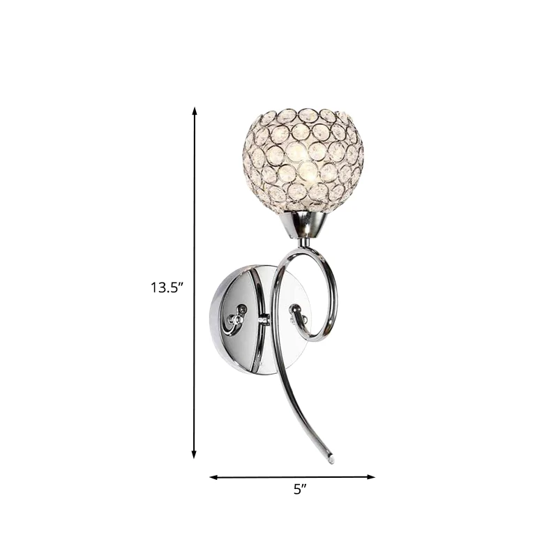 Halfronde kristallen wandlamp Modern stijlvol hoeklamp met 1 kop en scrollarm chroom Clearhalo