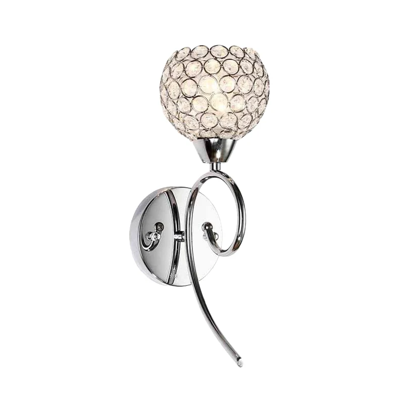 Halfronde kristallen wandlamp Modern stijlvol hoeklamp met 1 kop en scrollarm chroom Clearhalo