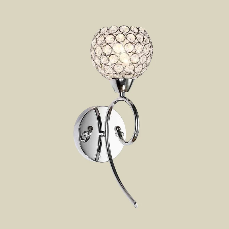 Halfronde kristallen wandlamp Modern stijlvol hoeklamp met 1 kop en scrollarm chroom Clearhalo