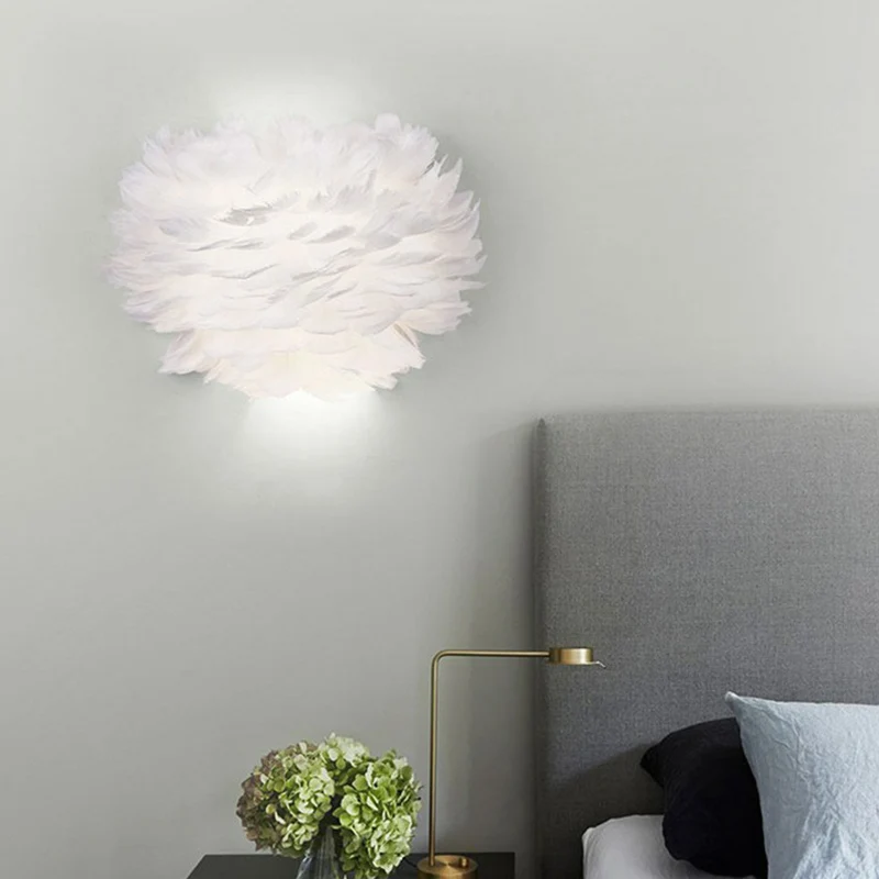 Halfronde wandlamp Nordic Feather 1 lamp witte wandkandelaar verlichting Clearhalo