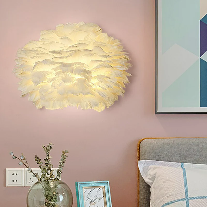 Halfronde wandlamp Nordic Feather 1 lamp witte wandkandelaar verlichting Clearhalo