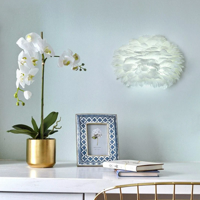 Halfronde wandlamp Nordic Feather 1 lamp witte wandkandelaar verlichting Clearhalo