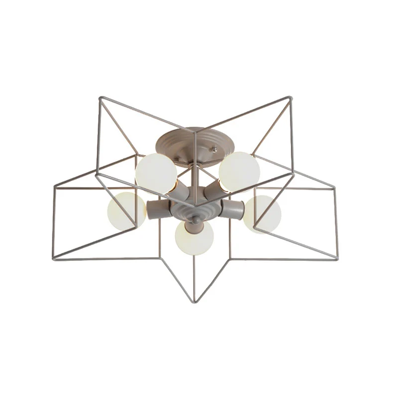 Halfverzonken plafondarmatuur met 5 lampen en sterrenkooischaduw Metallic loft Stijlvol halfverzonken binnenlicht grijs/ro...