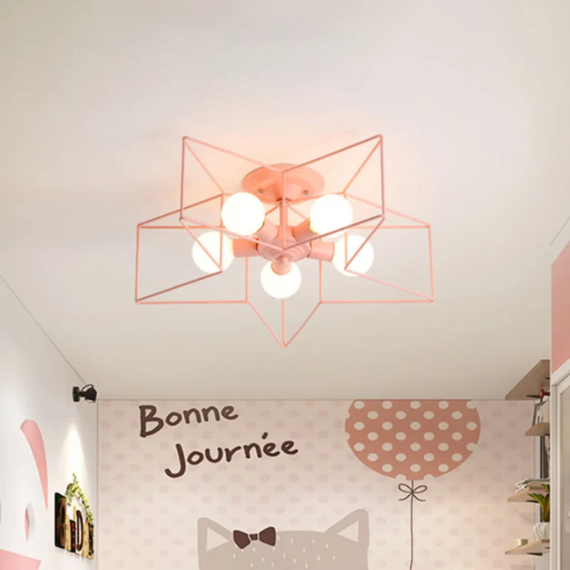Halfverzonken plafondarmatuur met 5 lampen en sterrenkooischaduw Metallic loft Stijlvol halfverzonken binnenlicht grijs/ro...
