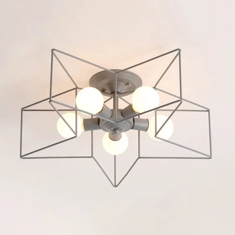 Halfverzonken plafondarmatuur met 5 lampen en sterrenkooischaduw Metallic loft Stijlvol halfverzonken binnenlicht grijs/ro...