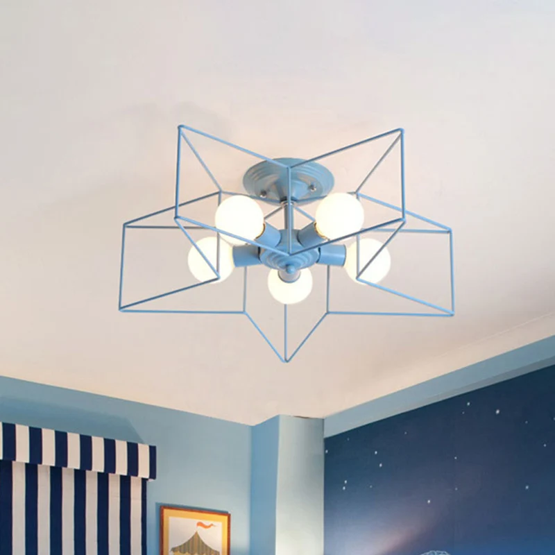 Halfverzonken plafondarmatuur met 5 lampen en sterrenkooischaduw Metallic loft Stijlvol halfverzonken binnenlicht grijs/ro...