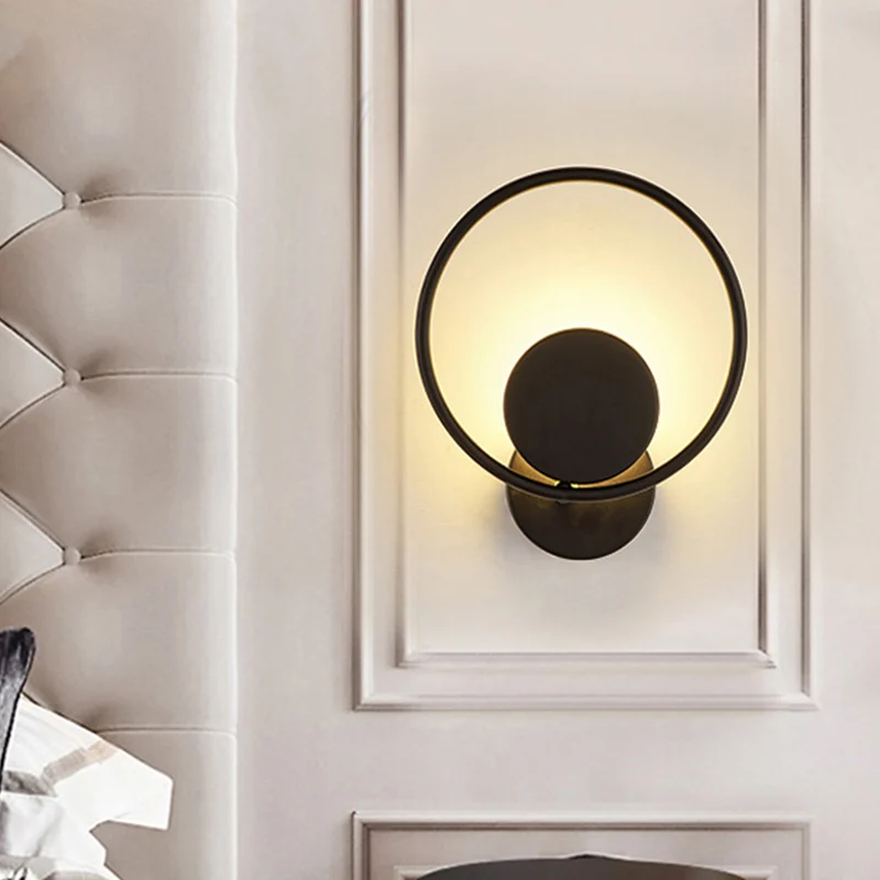 Halo Ring Metallic Sconce Light Minimalistische zwarte geïntegreerde LED-wandlamp warm/wit licht Clearhalo