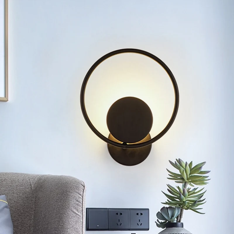 Halo Ring Metallic Sconce Light Minimalistische zwarte geïntegreerde LED-wandlamp warm/wit licht Clearhalo