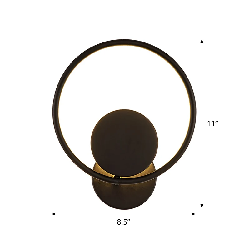 Halo Ring Metallic Sconce Light Minimalistische zwarte geïntegreerde LED-wandlamp warm/wit licht Clearhalo