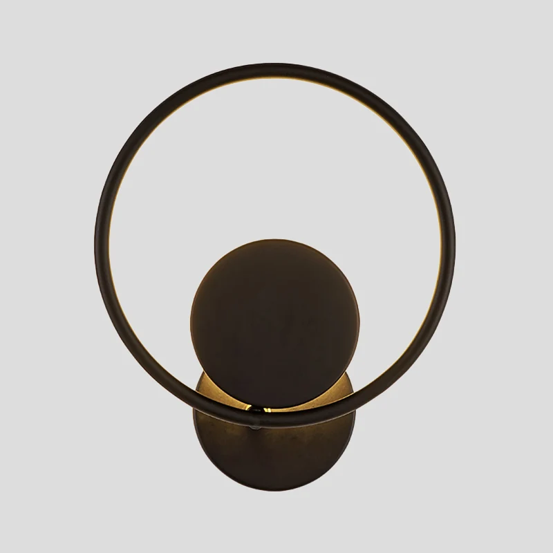 Halo Ring Metallic Sconce Light Minimalistische zwarte geïntegreerde LED-wandlamp warm/wit licht Clearhalo