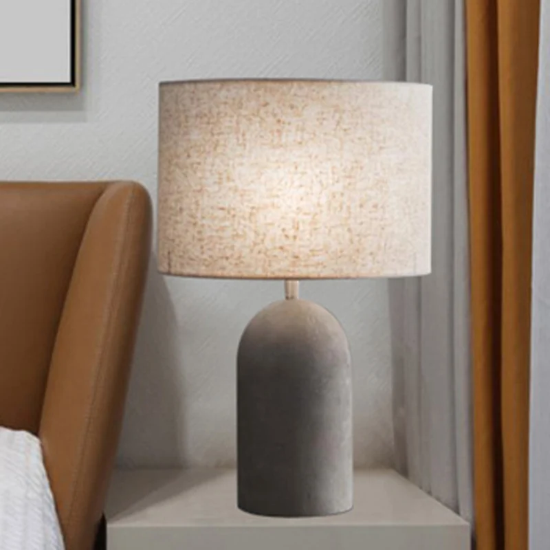 Halve capsule cementtafelverlichting Moderne enkele grijze nachtlamp met trommelstof lampenkap Clearhalo