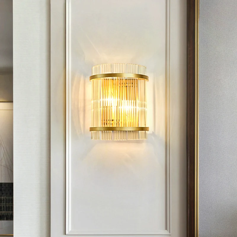 Halve cilinder woonkamer wandmontage licht geribbeld glas 2 lampen moderne wandkandelaar licht goud Clearhalo