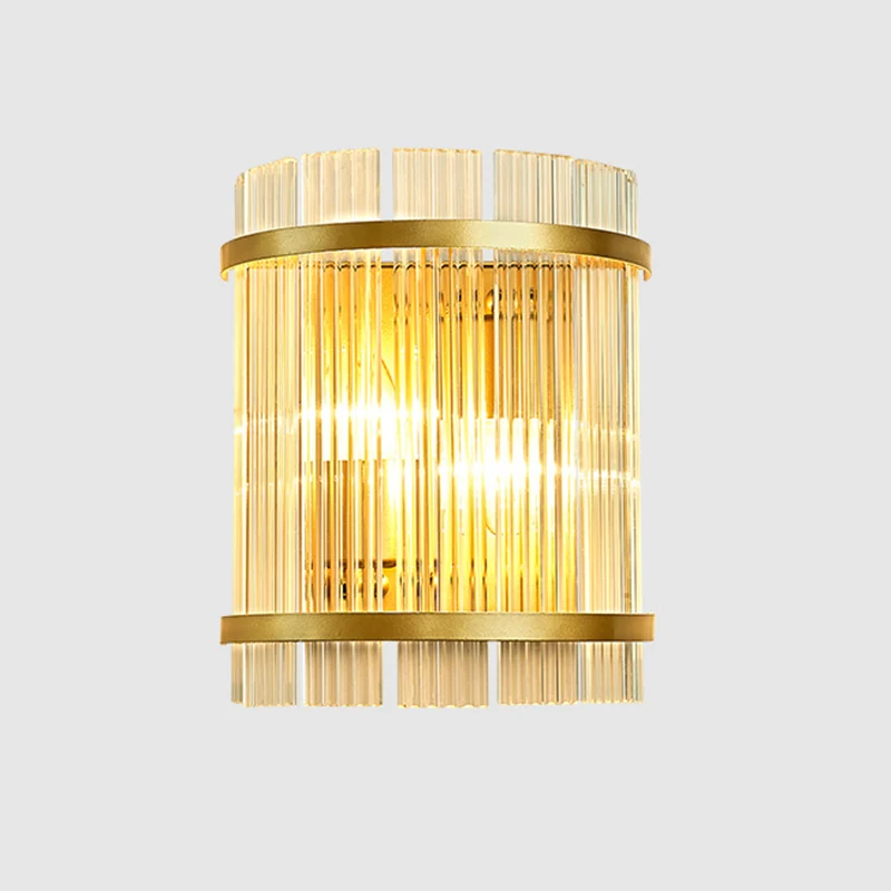 Halve cilinder woonkamer wandmontage licht geribbeld glas 2 lampen moderne wandkandelaar licht goud Clearhalo