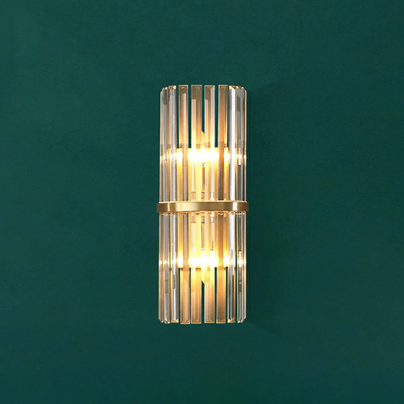 Halve cilindervormige wandlamp Eenvoud Prismatisch kristal 2-koppige messing schansverlichting Clearhalo