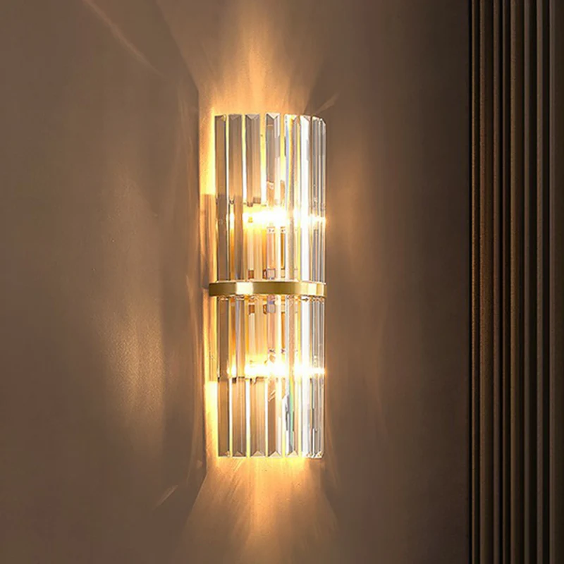 Halve cilindervormige wandlamp Eenvoud Prismatisch kristal 2-koppige messing schansverlichting Clearhalo