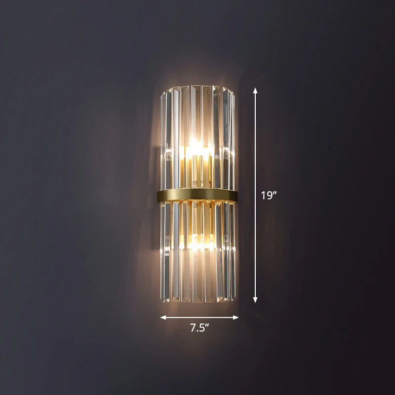 Halve cilindervormige wandlamp Eenvoud Prismatisch kristal 2-koppige messing schansverlichting Clearhalo