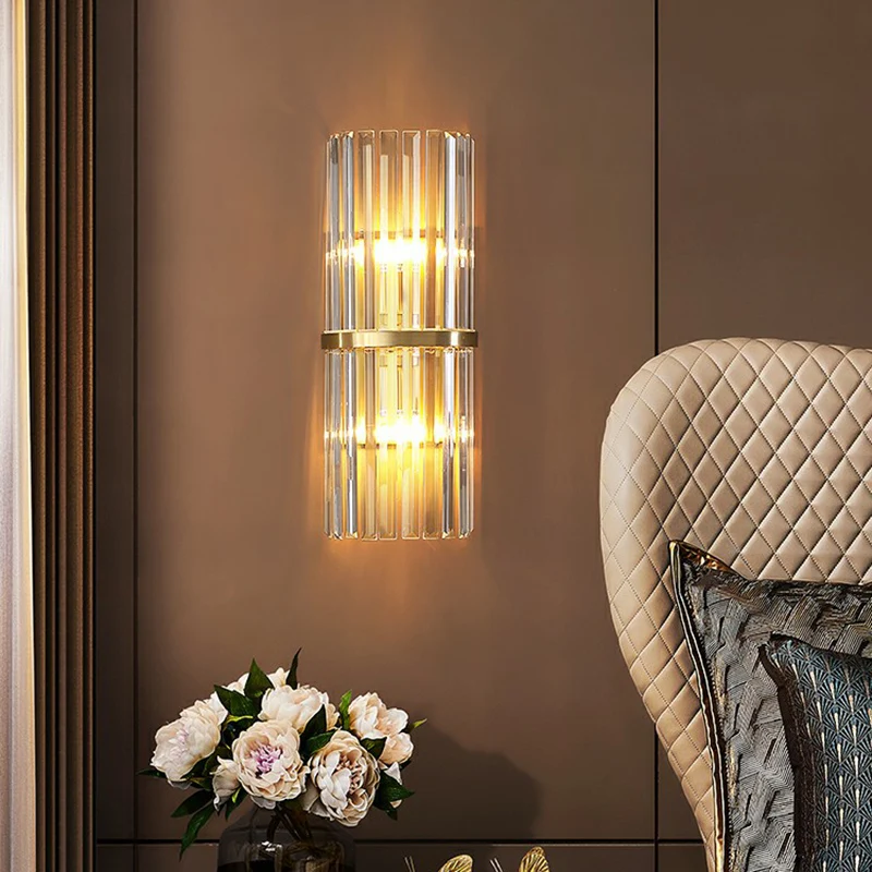 Halve cilindervormige wandlamp Eenvoud Prismatisch kristal 2-koppige messing schansverlichting Clearhalo