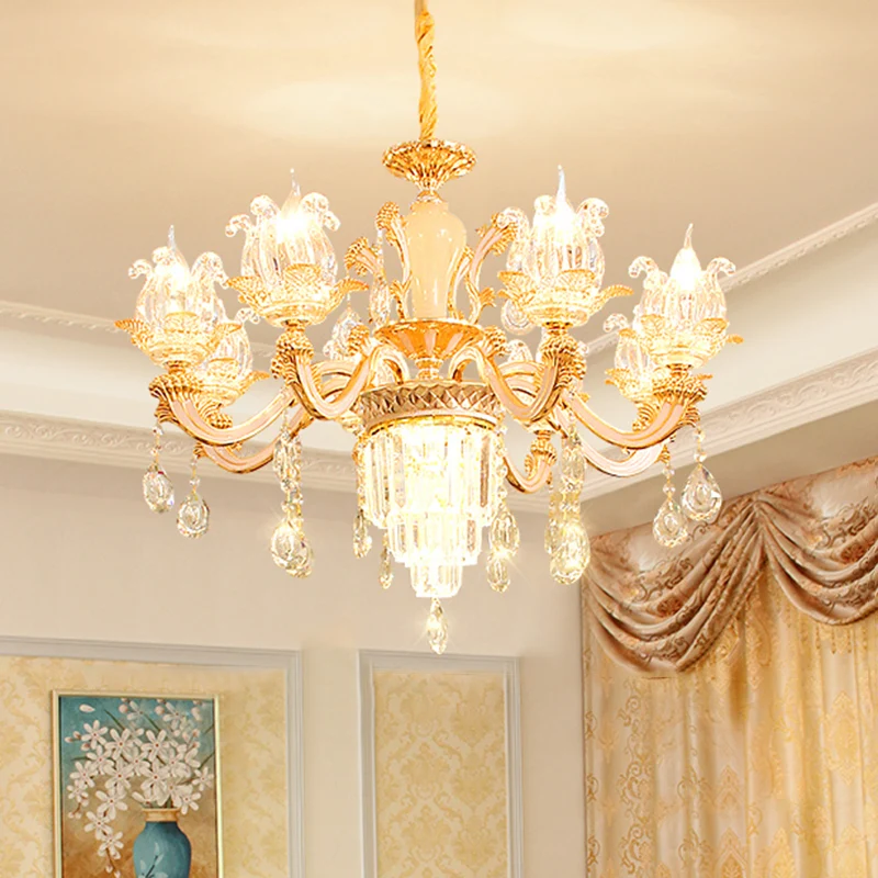 Handgeblazen glas verweerde zinken kroonluchter hanglamp, bloemen vintage hanglamp met kristallen accent Clearhalo