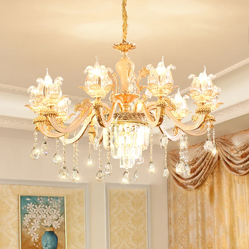 Handgeblazen glas verweerde zinken kroonluchter hanglamp, bloemen vintage hanglamp met kristallen accent Clearhalo