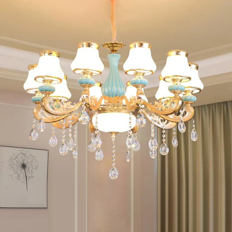 Handgeblazen glazen gouden kroonluchter Light Bud Retro hanglamp met kristallen accent Clearhalo