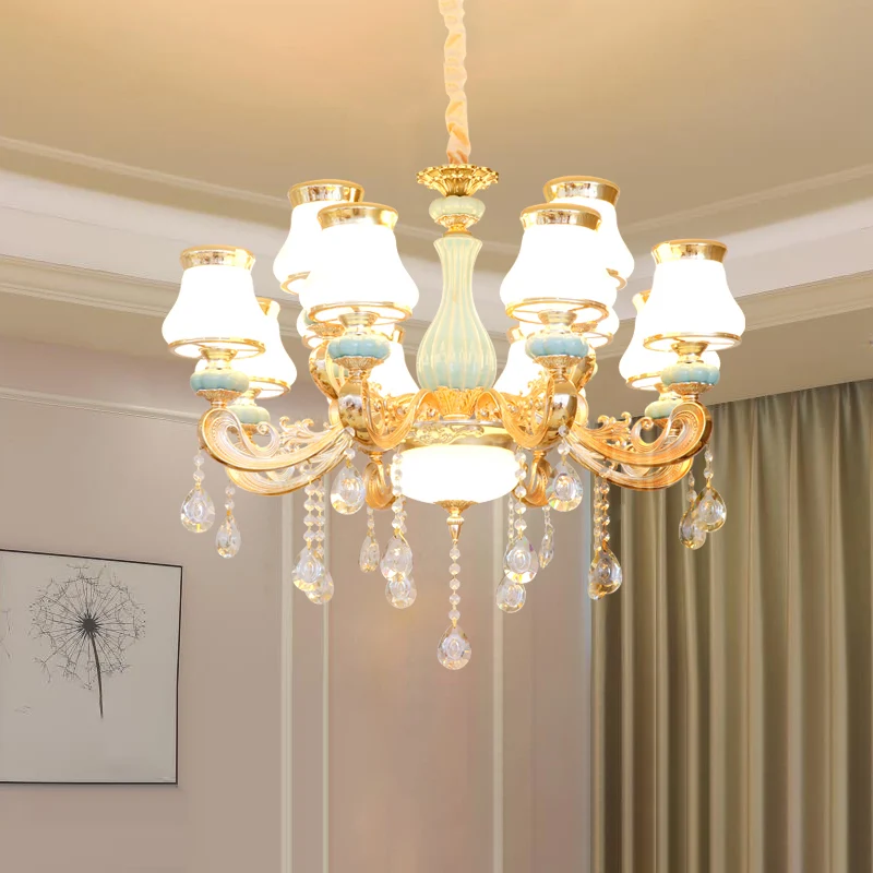 Handgeblazen glazen gouden kroonluchter Light Bud Retro hanglamp met kristallen accent Clearhalo