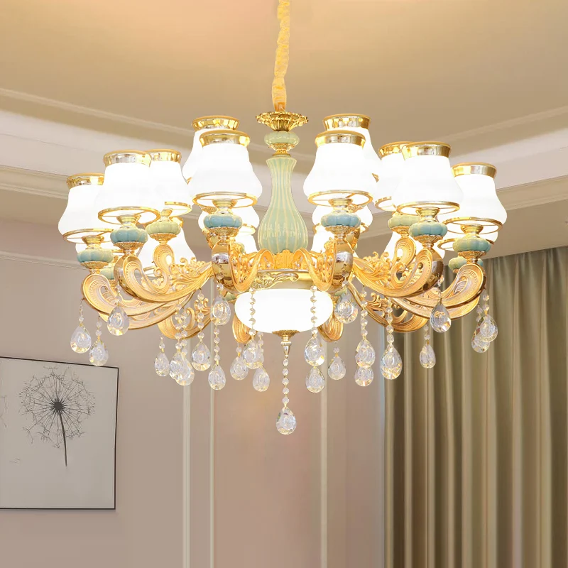 Handgeblazen glazen gouden kroonluchter Light Bud Retro hanglamp met kristallen accent Clearhalo