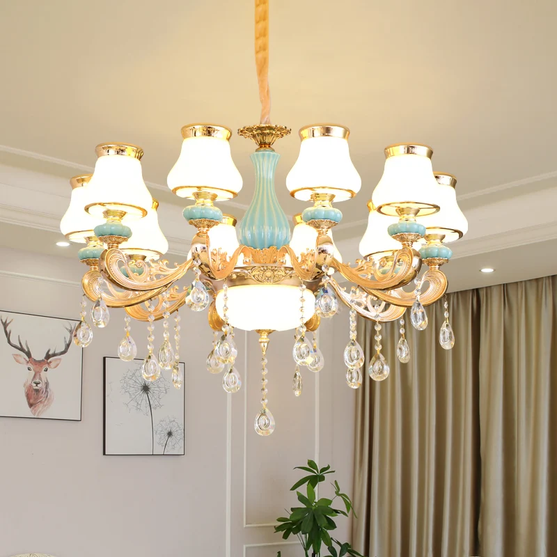 Handgeblazen glazen gouden kroonluchter Light Bud Retro hanglamp met kristallen accent Clearhalo