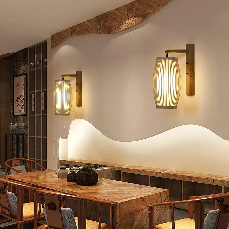 Handgemaakte bamboe wandlamp Scandinavische stijl, 1 lamp, houten wandlamp voor gang Clearhalo