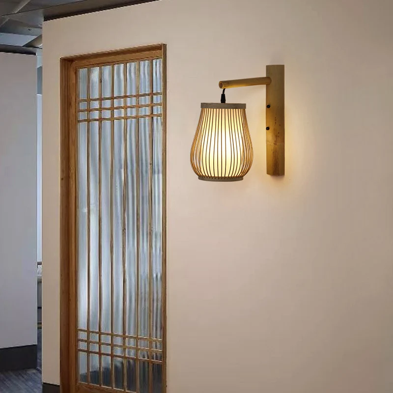 Handgemaakte bamboe wandlamp Scandinavische stijl, 1 lamp, houten wandlamp voor gang Clearhalo