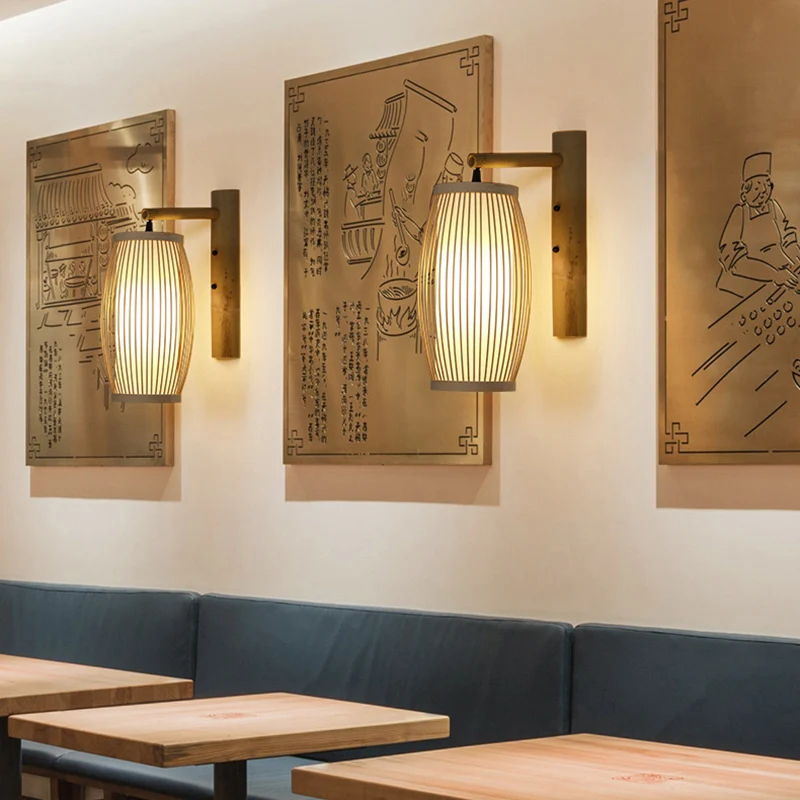 Handgemaakte bamboe wandlamp Scandinavische stijl, 1 lamp, houten wandlamp voor gang Clearhalo