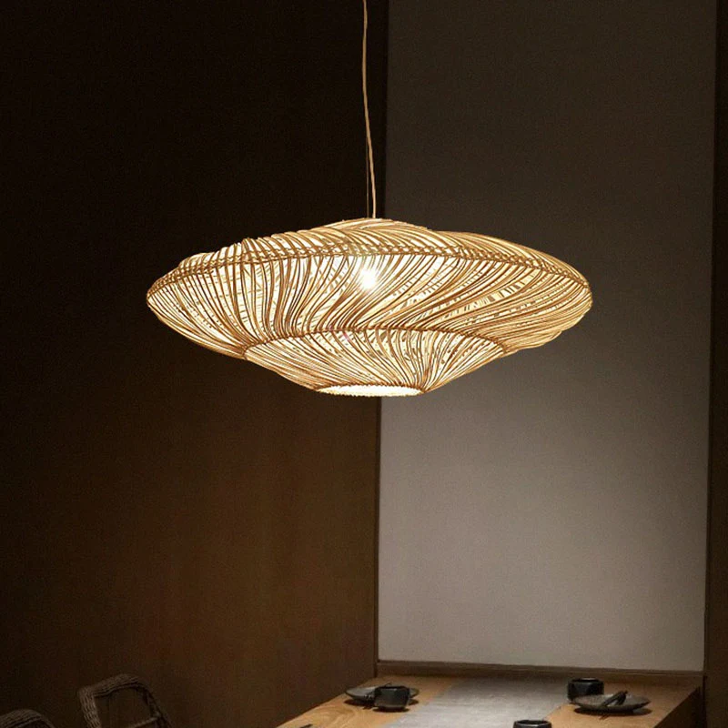 Handgemaakte hangende verlichting Minimalistische rotan 1-koppige restauranthangende plafondlamp hout Clearhalo