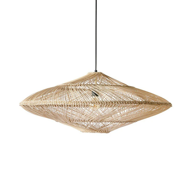 Handgemaakte hangende verlichting Minimalistische rotan 1-koppige restauranthangende plafondlamp hout Clearhalo