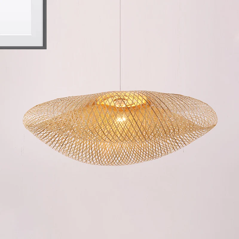 Handgemaakte hangverlichting Traditioneel bamboe 1-lamps houten hangende plafondlamp Clearhalo