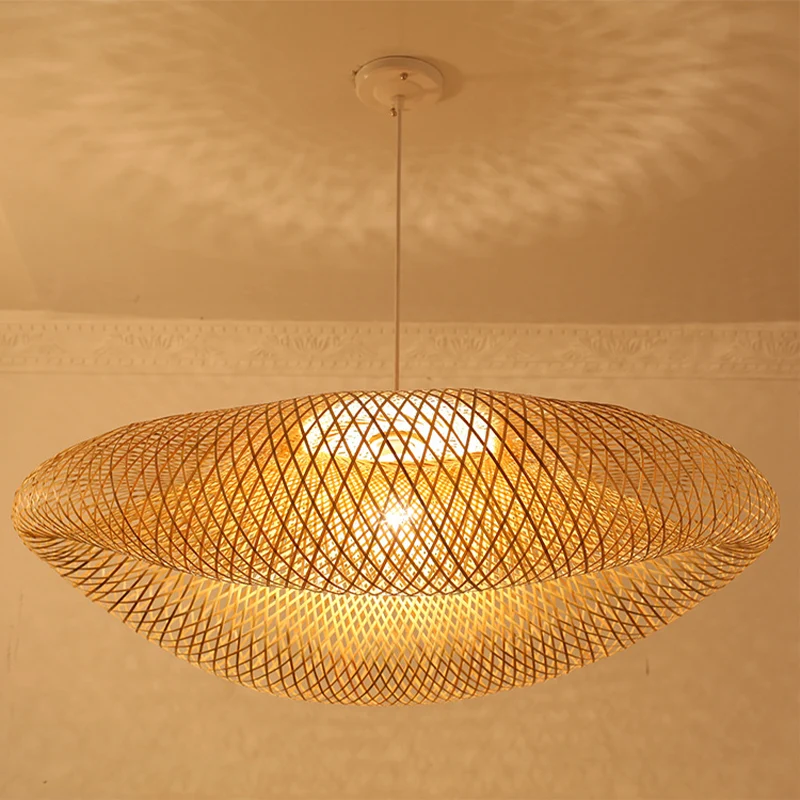 Handgemaakte hangverlichting Traditioneel bamboe 1-lamps houten hangende plafondlamp Clearhalo