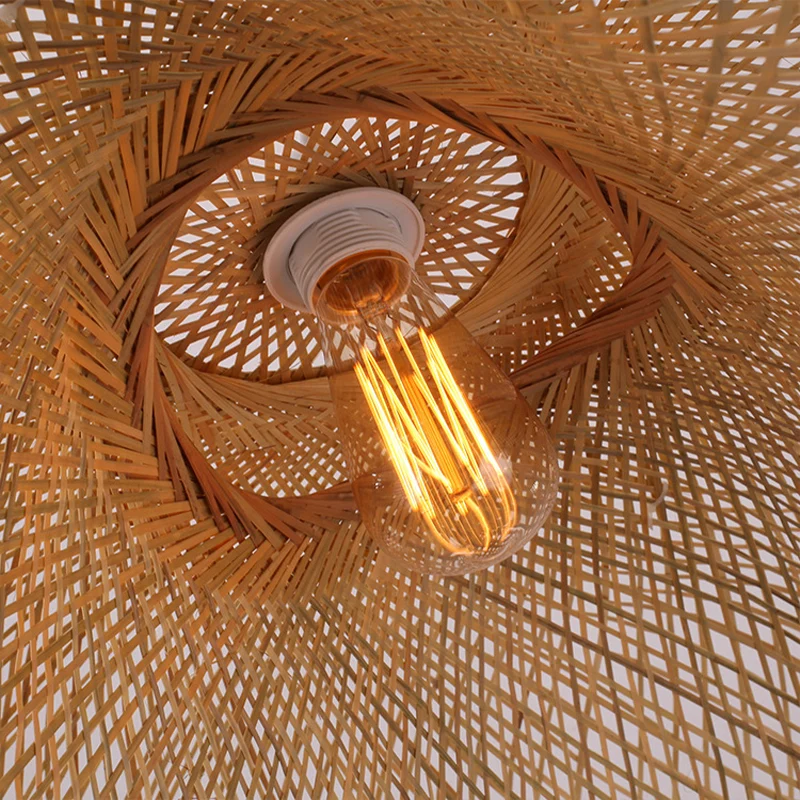 Handgemaakte hangverlichting Traditioneel bamboe 1-lamps houten hangende plafondlamp Clearhalo