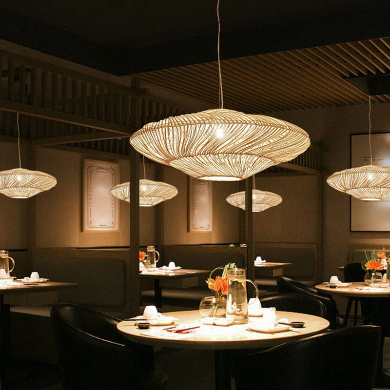 Handgemaakte ophangverlichting Minimalistische rotan 1��Head Restaurant hangende plafondlamp hout Clearhalo