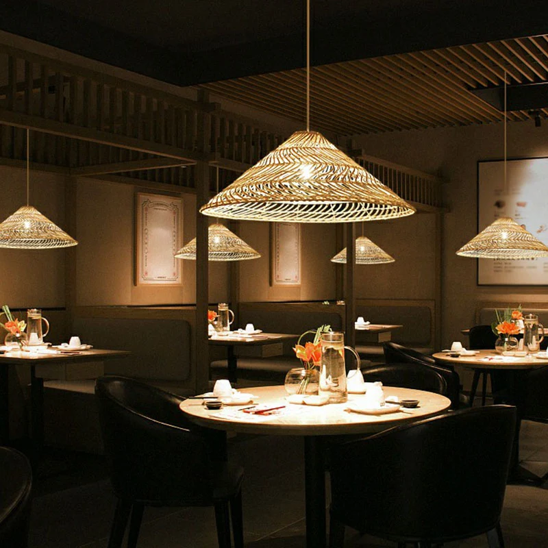 Handgemaakte ophangverlichting Minimalistische rotan 1��Head Restaurant hangende plafondlamp hout Clearhalo