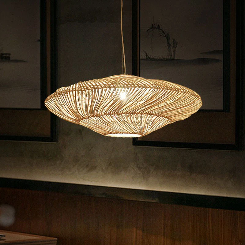 Handgemaakte ophangverlichting Minimalistische rotan 1��Head Restaurant hangende plafondlamp hout Clearhalo