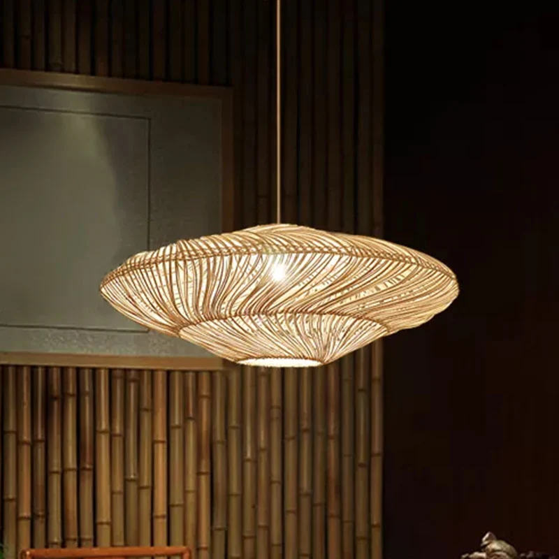 Handgemaakte ophangverlichting Minimalistische rotan 1��Head Restaurant hangende plafondlamp hout Clearhalo