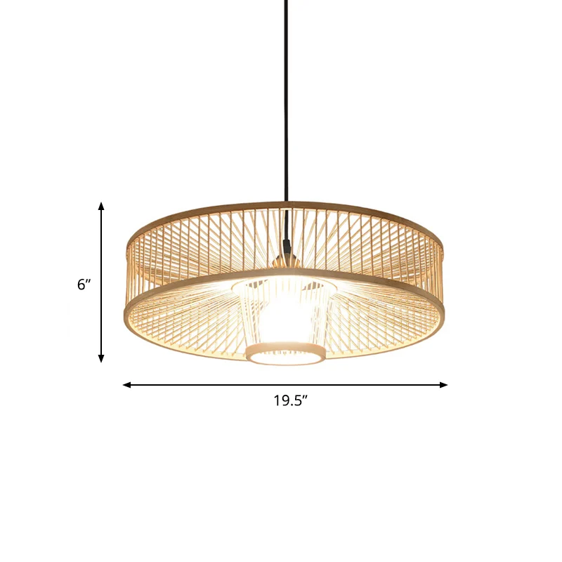 Handgemaakte ronde plafondhanger 1-lichts Aziatische bamboe hanglamp voor restaurant Clearhalo