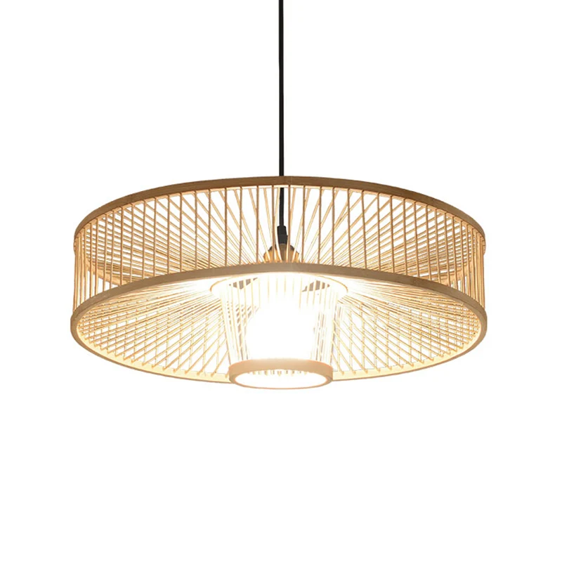 Handgemaakte ronde plafondhanger 1-lichts Aziatische bamboe hanglamp voor restaurant Clearhalo