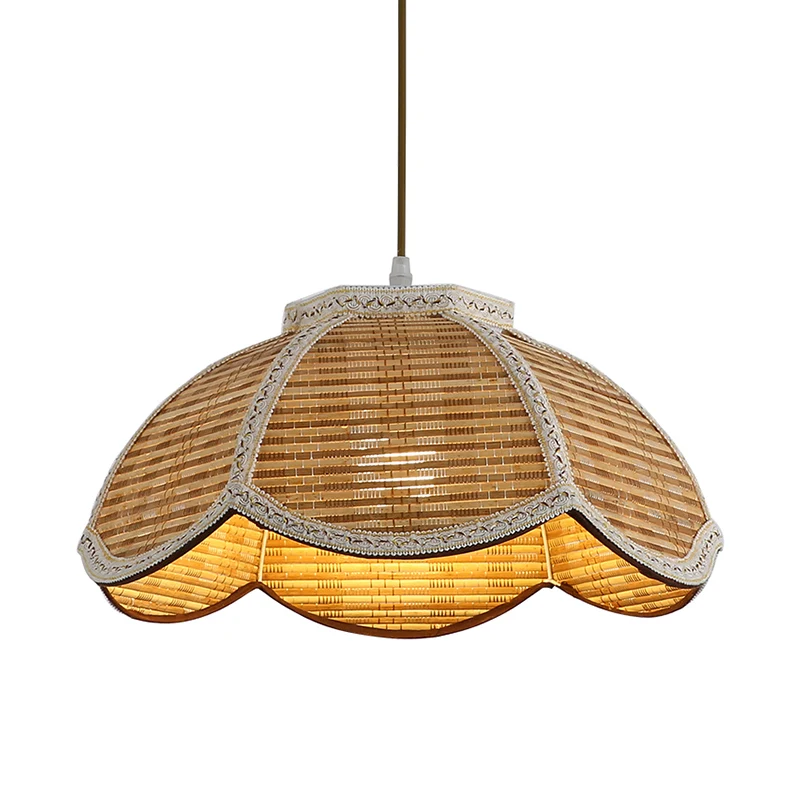Handgeweven geschulpte hanglamp Aziatisch bamboe 1 lamp Restaurant plafondhanger met gevlochten rand Clearhalo