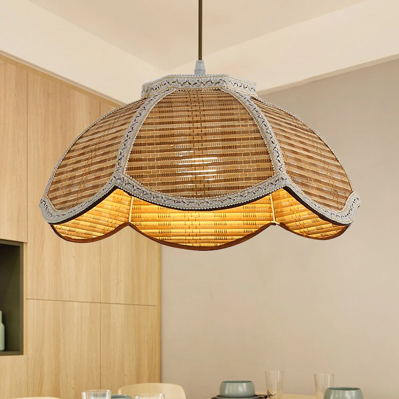 Handgeweven geschulpte hanglamp Aziatisch bamboe 1 lamp Restaurant plafondhanger met gevlochten rand Clearhalo