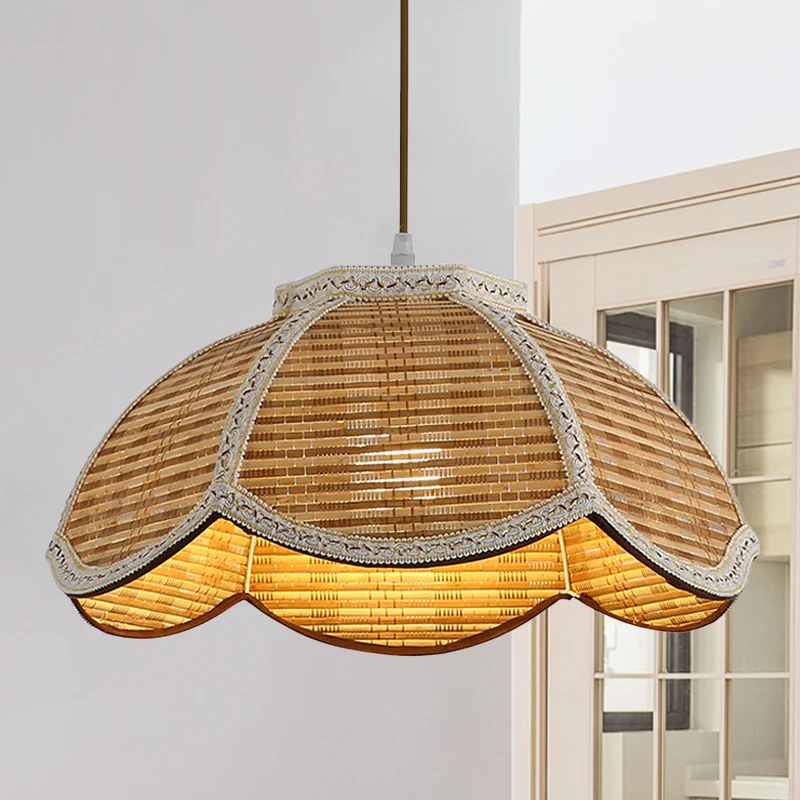 Handgeweven geschulpte hanglamp Aziatisch bamboe 1 lamp Restaurant plafondhanger met gevlochten rand Clearhalo
