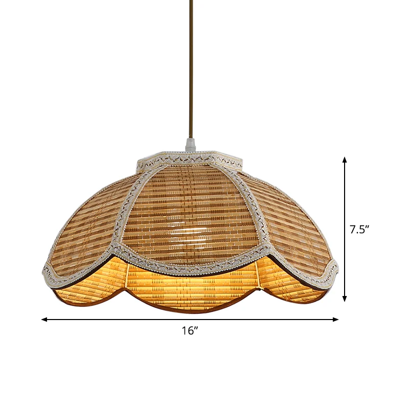Handgeweven geschulpte hanglamp Aziatisch bamboe 1 lamp Restaurant plafondhanger met gevlochten rand Clearhalo