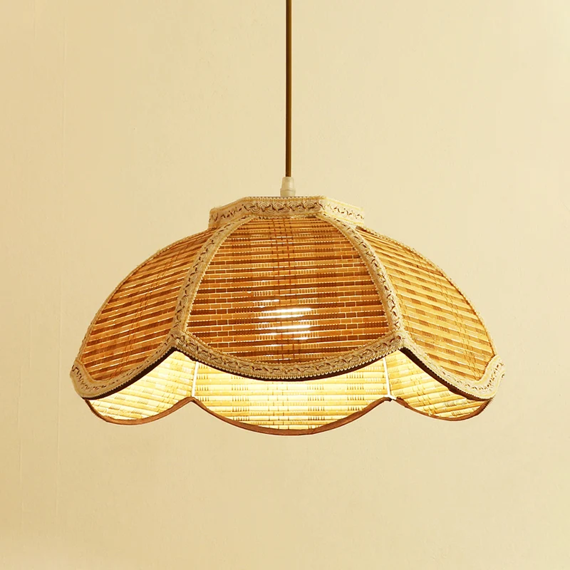 Handgeweven geschulpte hanglamp Aziatisch bamboe 1 lamp Restaurant plafondhanger met gevlochten rand Clearhalo